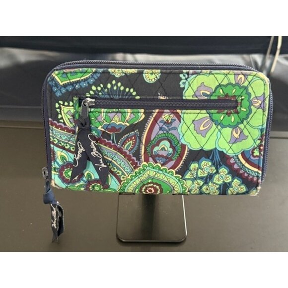 Vera Bradley Zip Around Wallet Blue Rhapsody Green Purple Navy Checkbook Cards - Picture 4 of 9